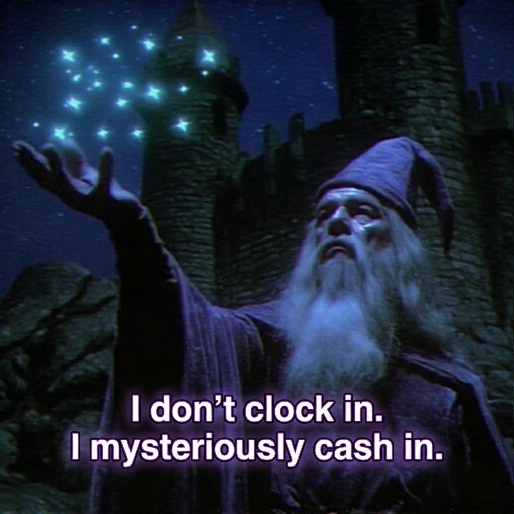 I don't clock in. I mysteriously cash in.